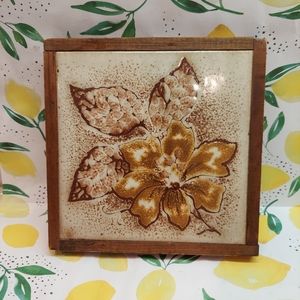 S. Marco Italy Ceramic Floral Flower Tile Trivet Wood Frame Rustic Redware